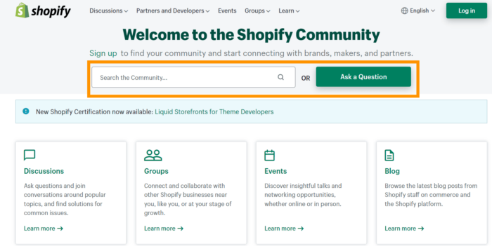 Ask questions on Shopify community