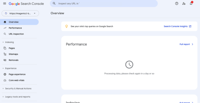 Google Search Console dashboard