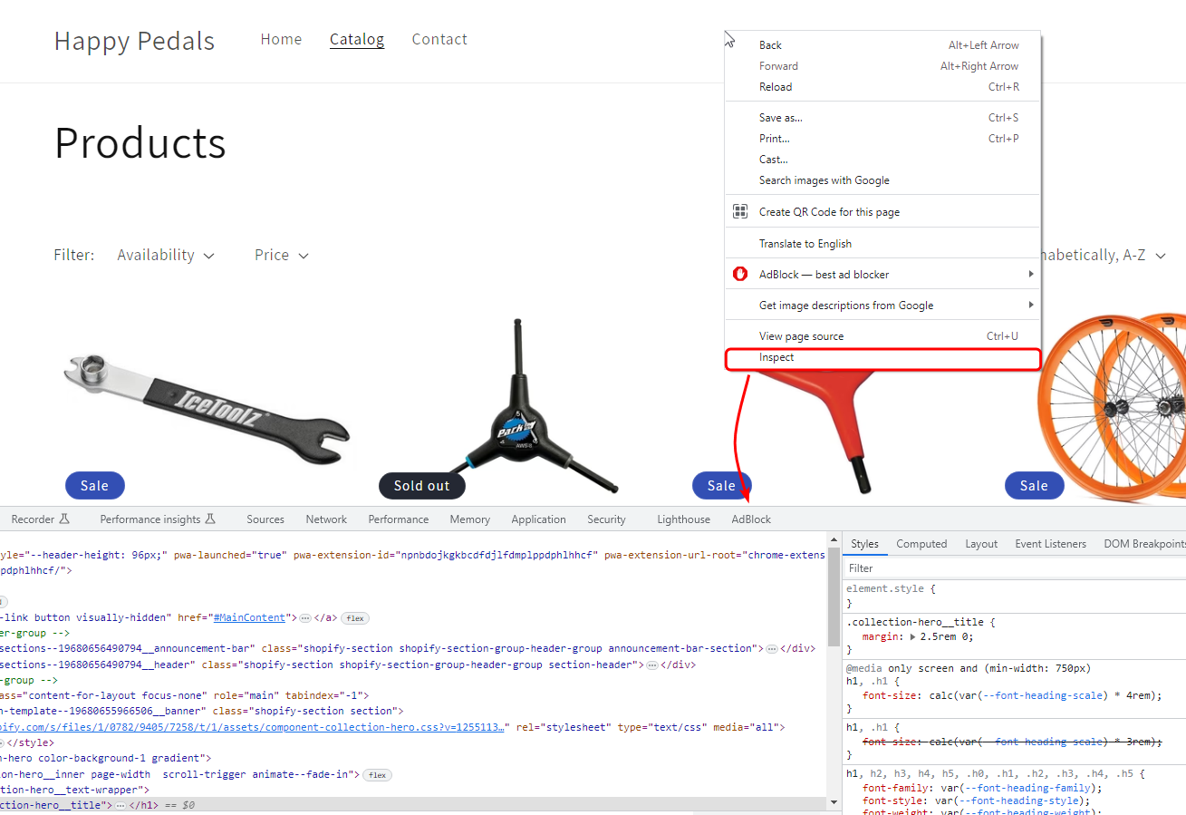 Inspect edit in Shopify theme