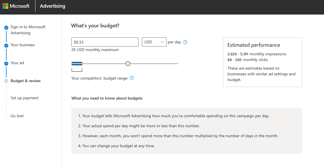 Microsoft advertising: Add your budget