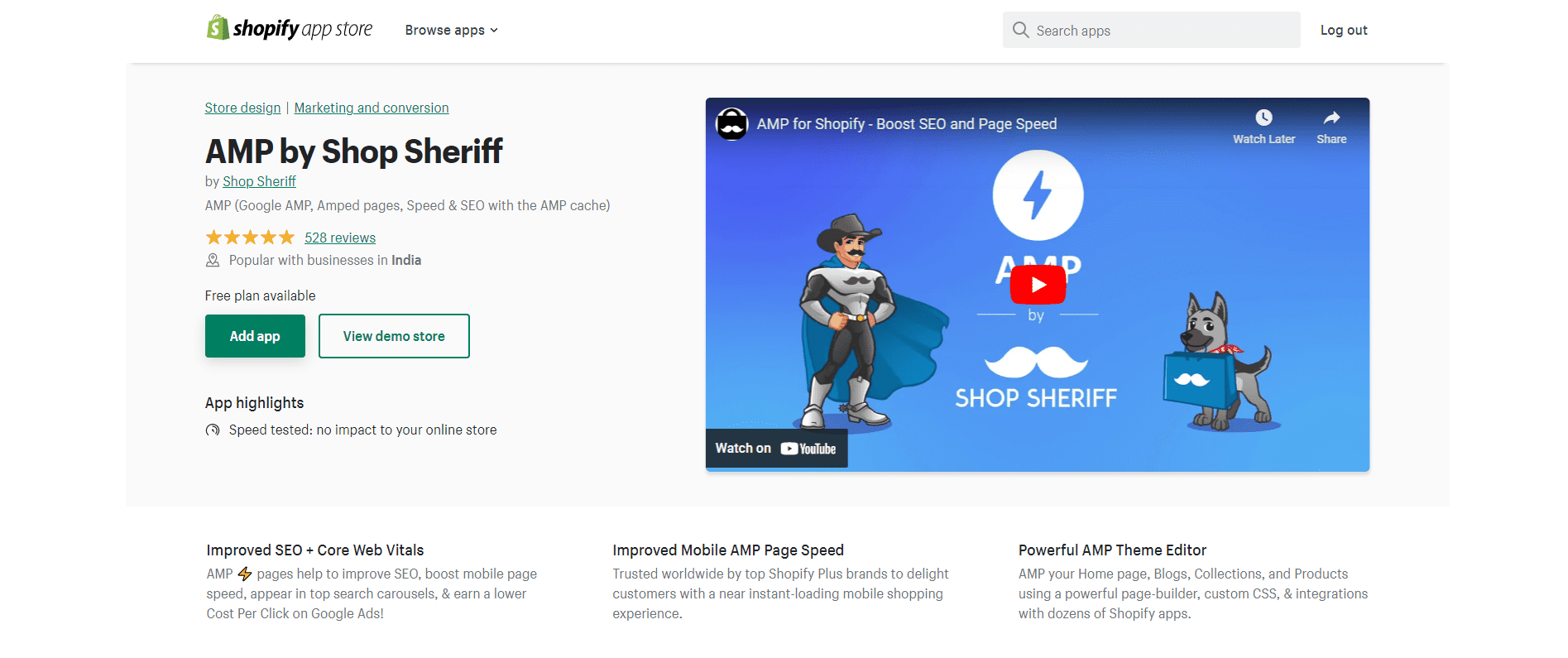 AMP by Shop Sheriff - best seo app for shopify