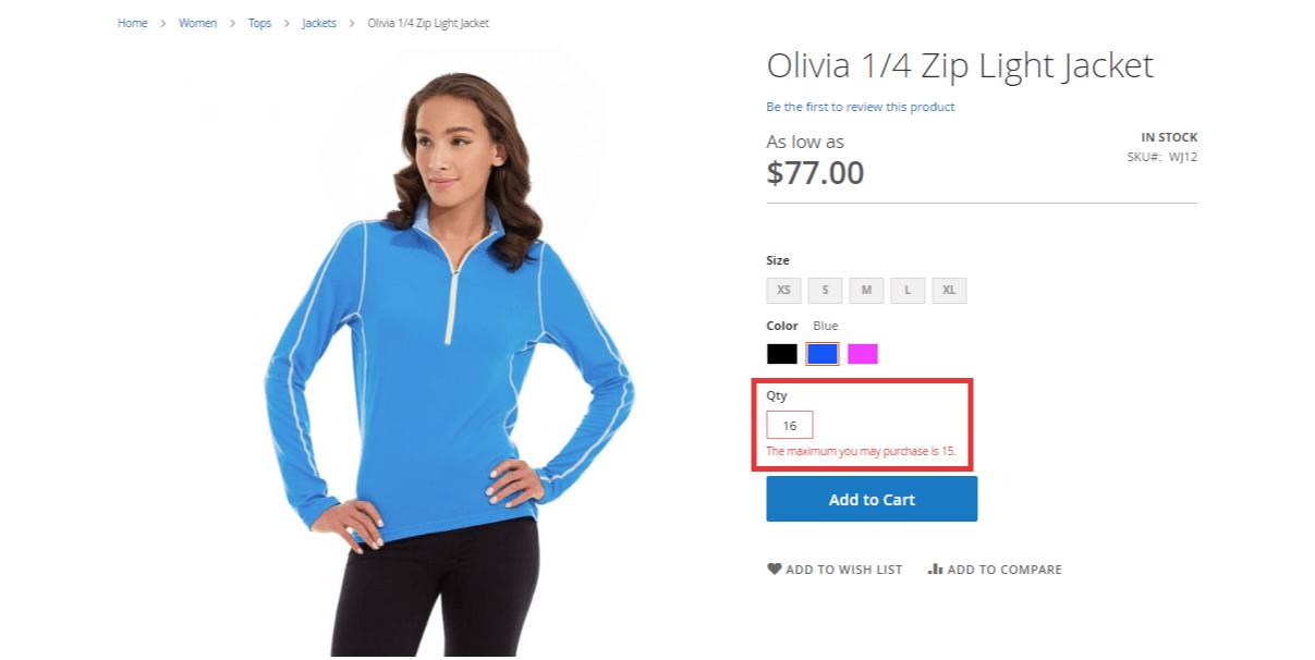 Maximum Quantity Allowed in Shopping Cart - Frontend in Magento 2