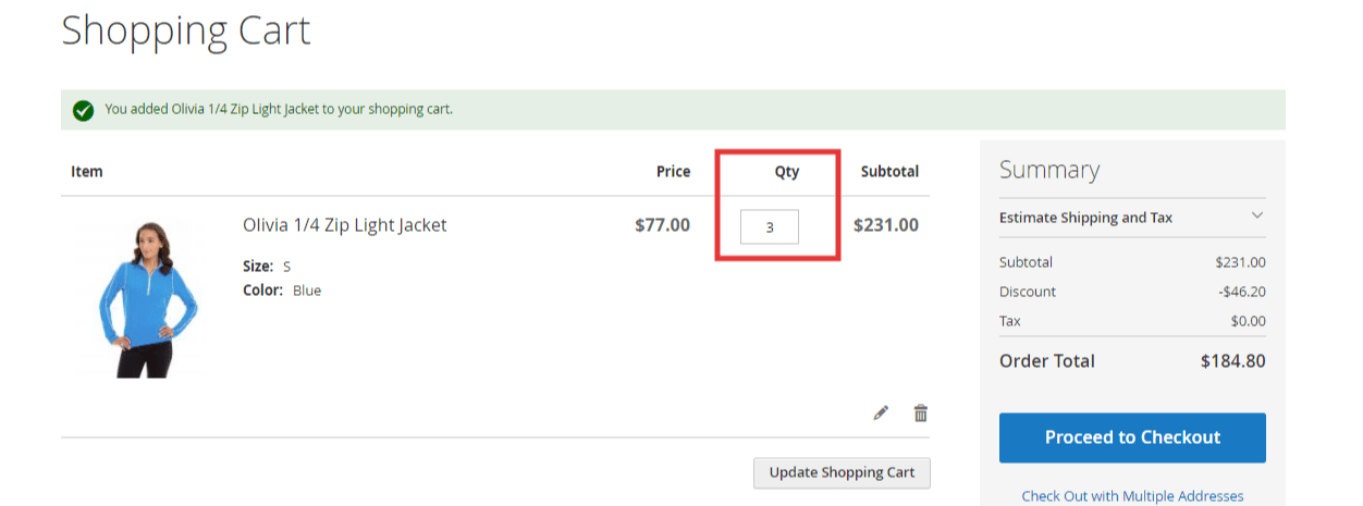 Minimum quantity in shopping cart - frontend - in Magento 2