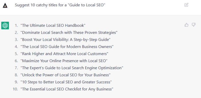 Catchy Titles Using ChatGPT for SEO
