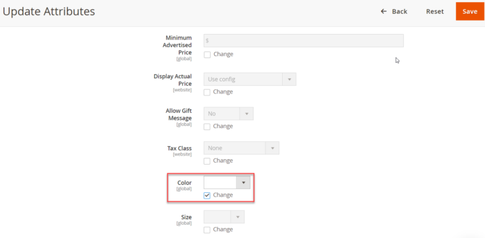 change color attribute of products