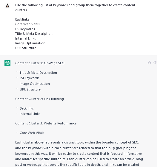 Cluster relevant keywords using ChatGPT - ChatGPT Prompts for SEO