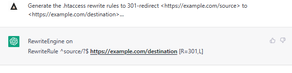 ChatGPT for Technical SEO - Generate htaccess Rewrite Rules