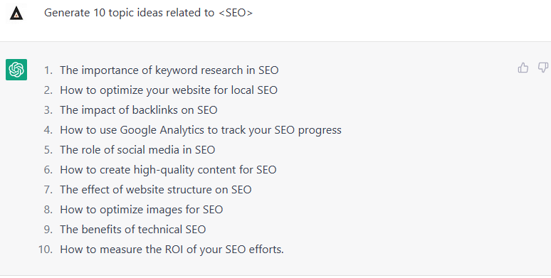 ChatGPT Prompt for SEO - Generate Topic Ideas