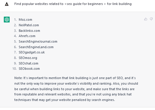 Use ChatGPT for SEO - Find Relevant Websites