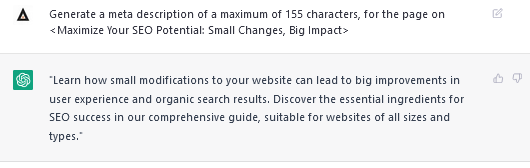 Using ChatGPT for SEO to generate page meta descriptions