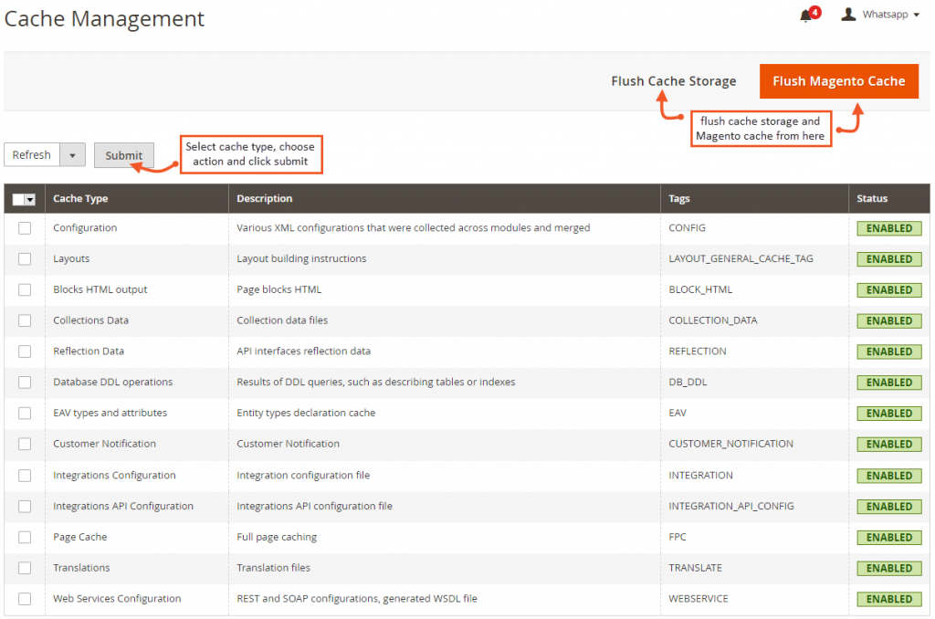 clear cache from admin panel