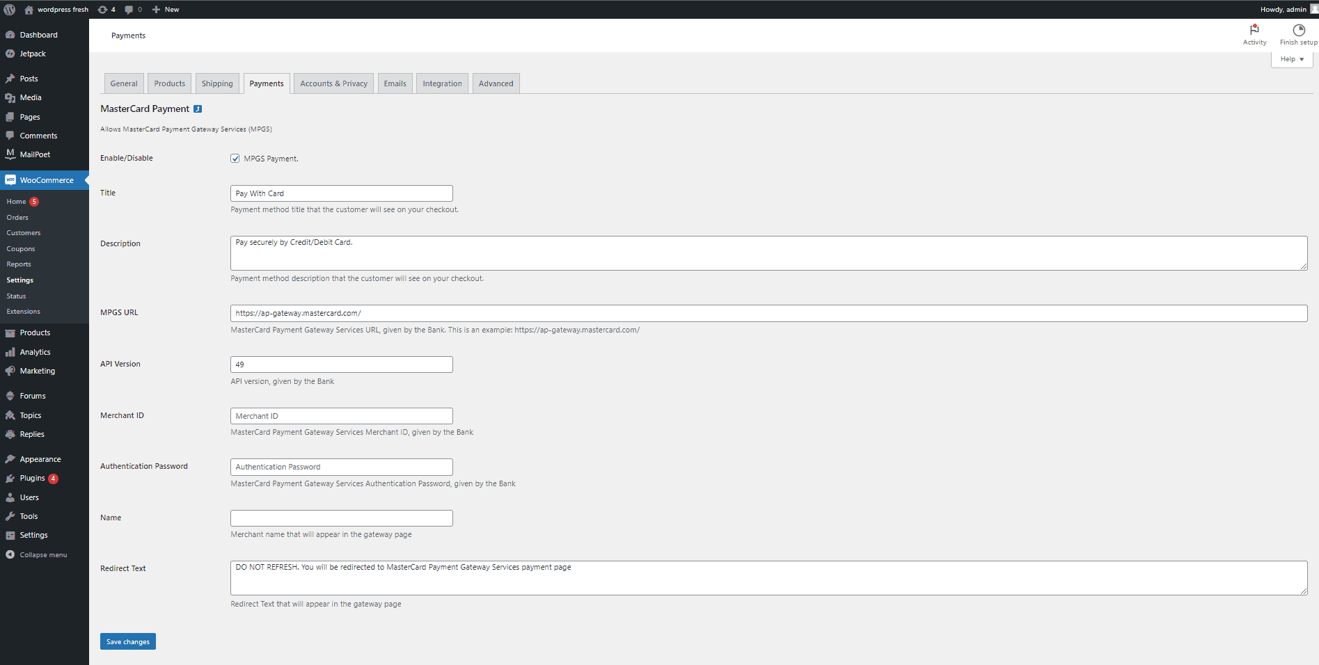 Configure WooCommerce Mastercard Payment Gateway