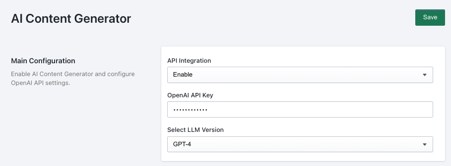 Configure Shopify AI Content Generator