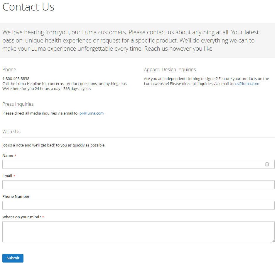 Enable Contact us Page in Magento 2