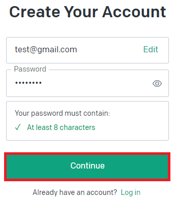 Enter email address and password on ChatGPT signup page