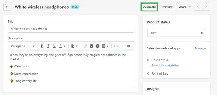 Create duplicate page on Shopify