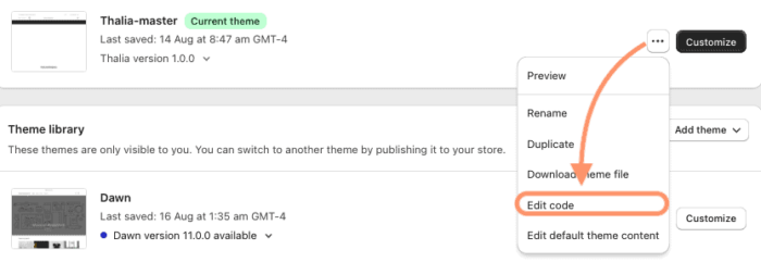 Edit Shopify Theme Code
