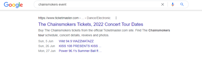 Google rich snippet example - Event