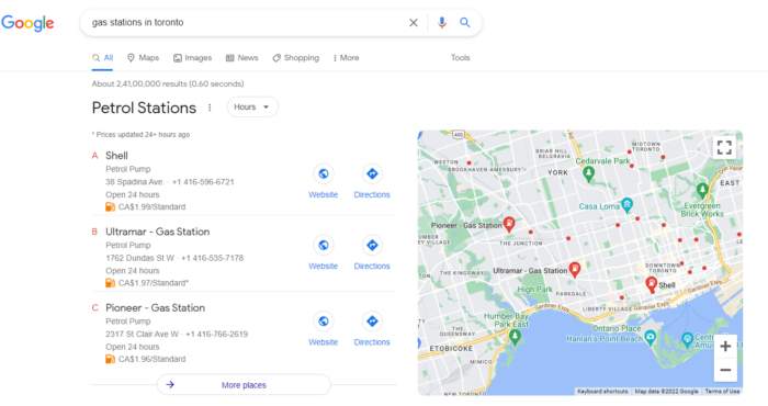 Google rich snippets example - Map Pack