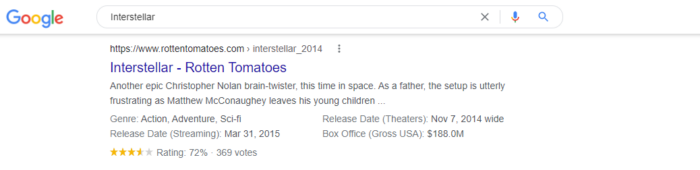 Google rich snippet example - Movie