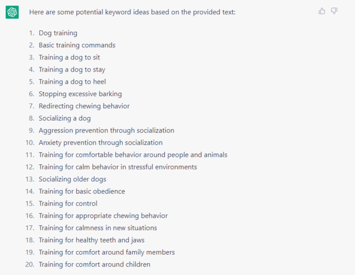 Keyword ideas from text using ChatGPT