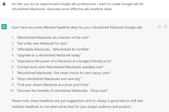 Generate Ads Headlines Using ChatGPT for PPC
