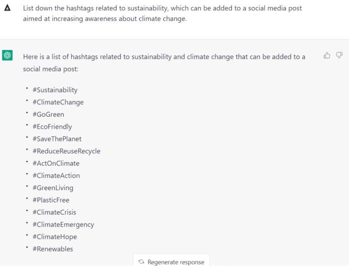 ChattGPT for social media marketing hashtags