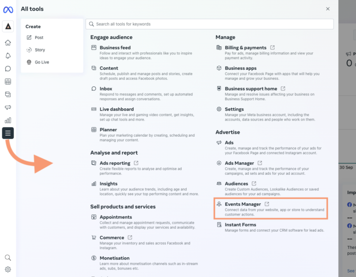 Go to Facebook Events Manager