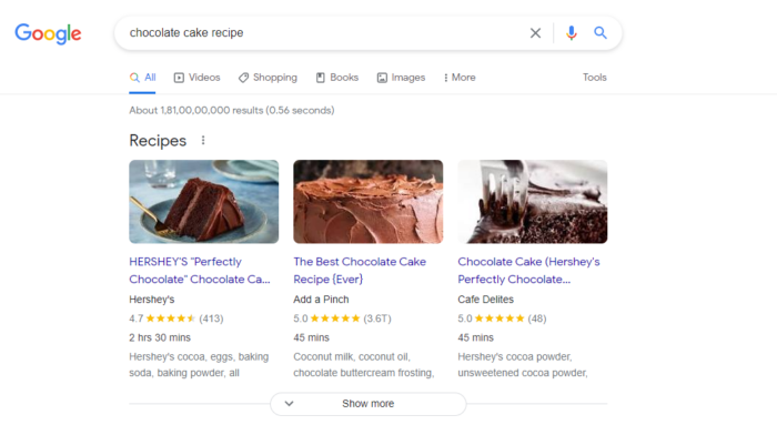 Google rich snippets example - Recipe