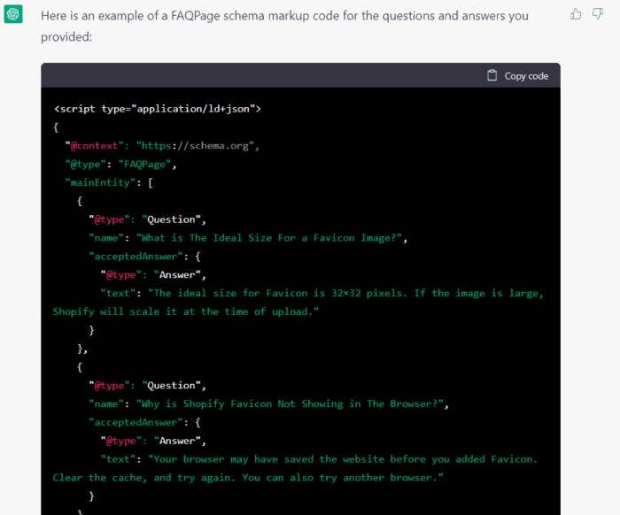 Screenshot of Generating Schema Markup Using ChatGPT