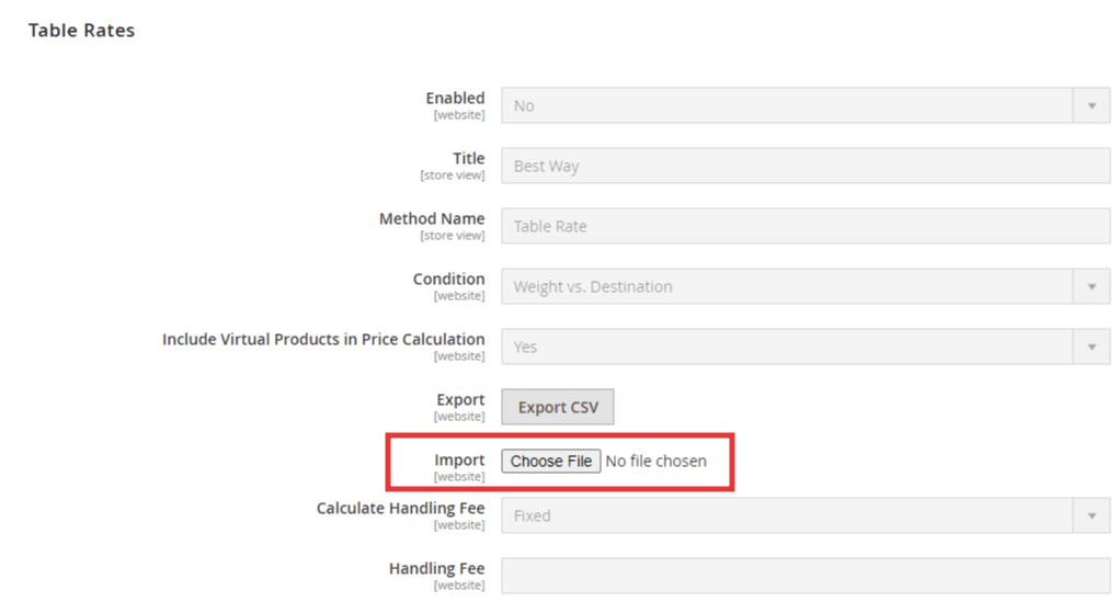 Import table rates data