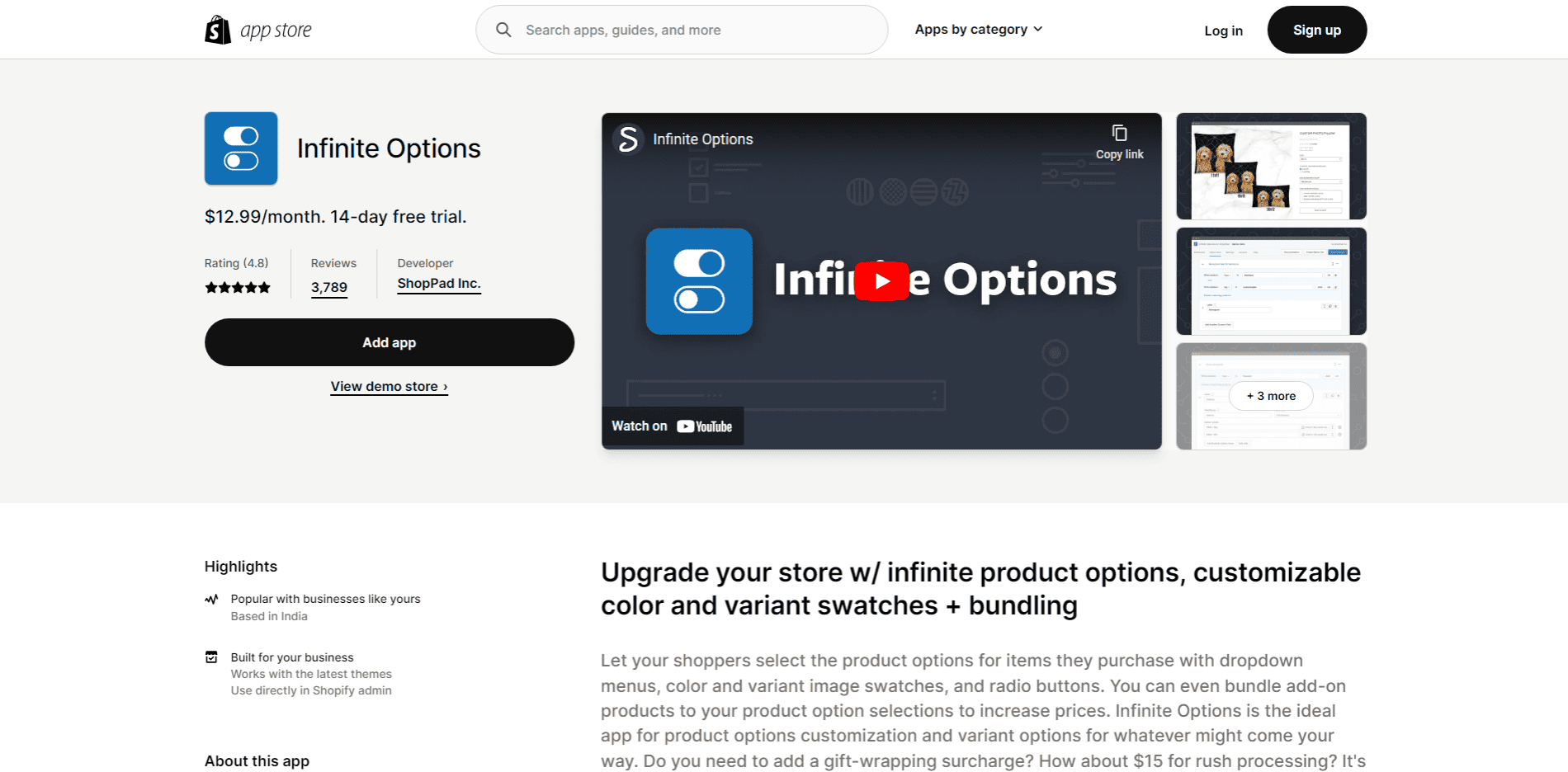 Infinite options app - top shopify apps