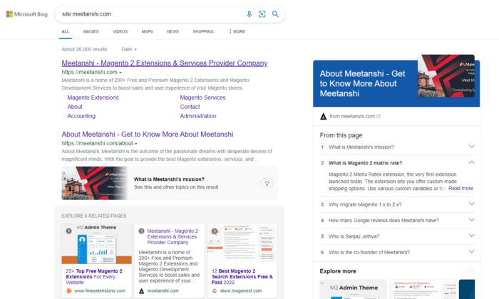 Bookmarklet for Chrome to Search for Website Pages in bing