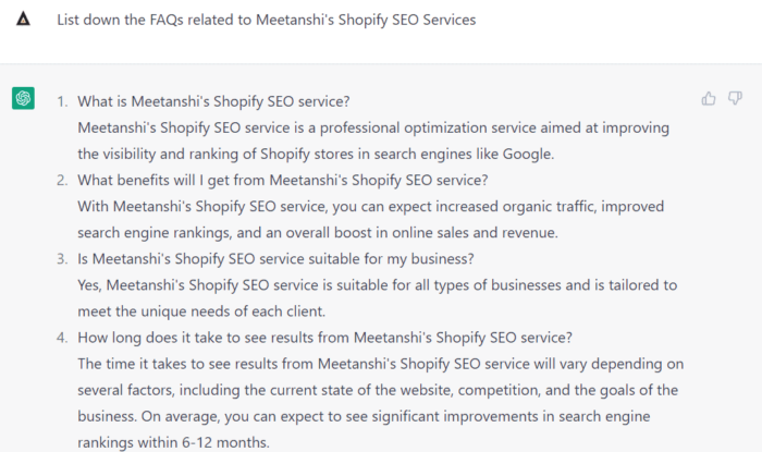 List FAQs Using ChatGPT for Content Writing