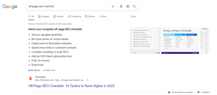 List featured snippet on Google