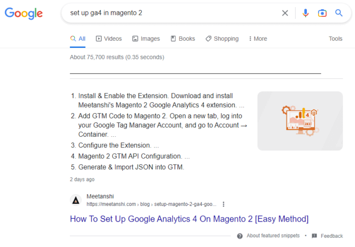 List featured snippet on Google for steps