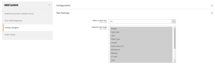 Magento 2 Product Designer Extension Integration - Font Settings
