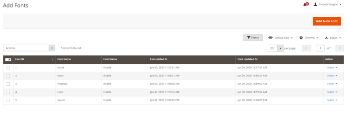 Magento 2 Product Designer - Fonts