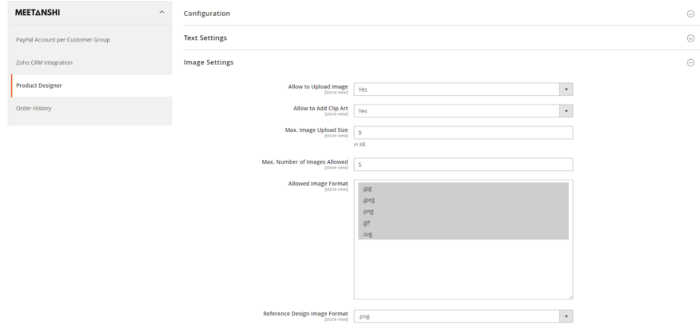 Magento 2 Product Designer - Image Settings