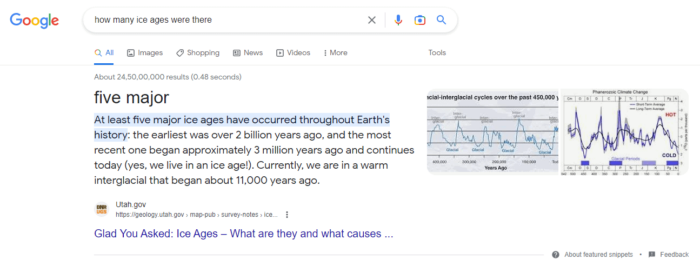 Main answer in paragraph snippet on Google