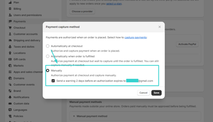 Manual payment capture method