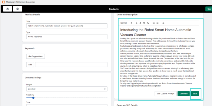 Meetanshi AI content generator 