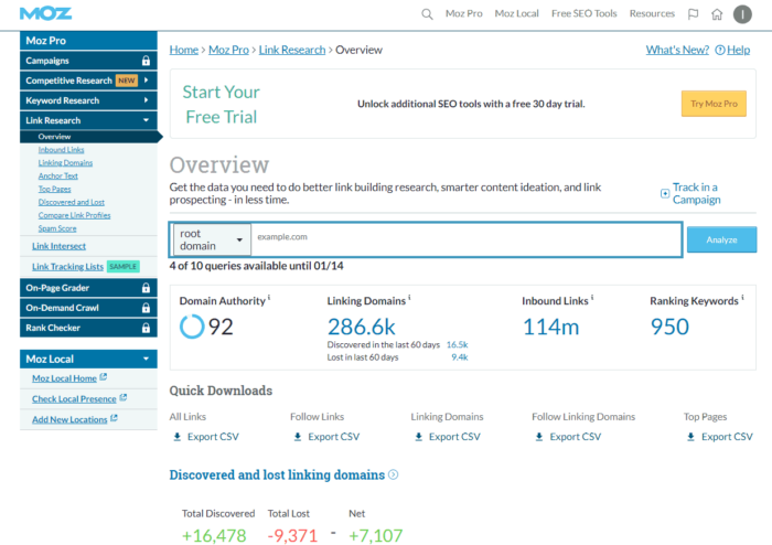 Moz Link Explorer Dashboard Through SEO Bookmarklet