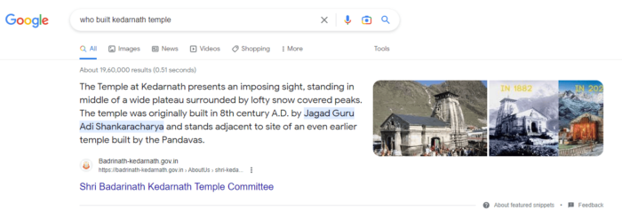 Example of paragraph featured snippet on Google