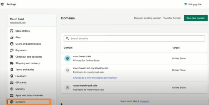 Head to settings to change primary domain