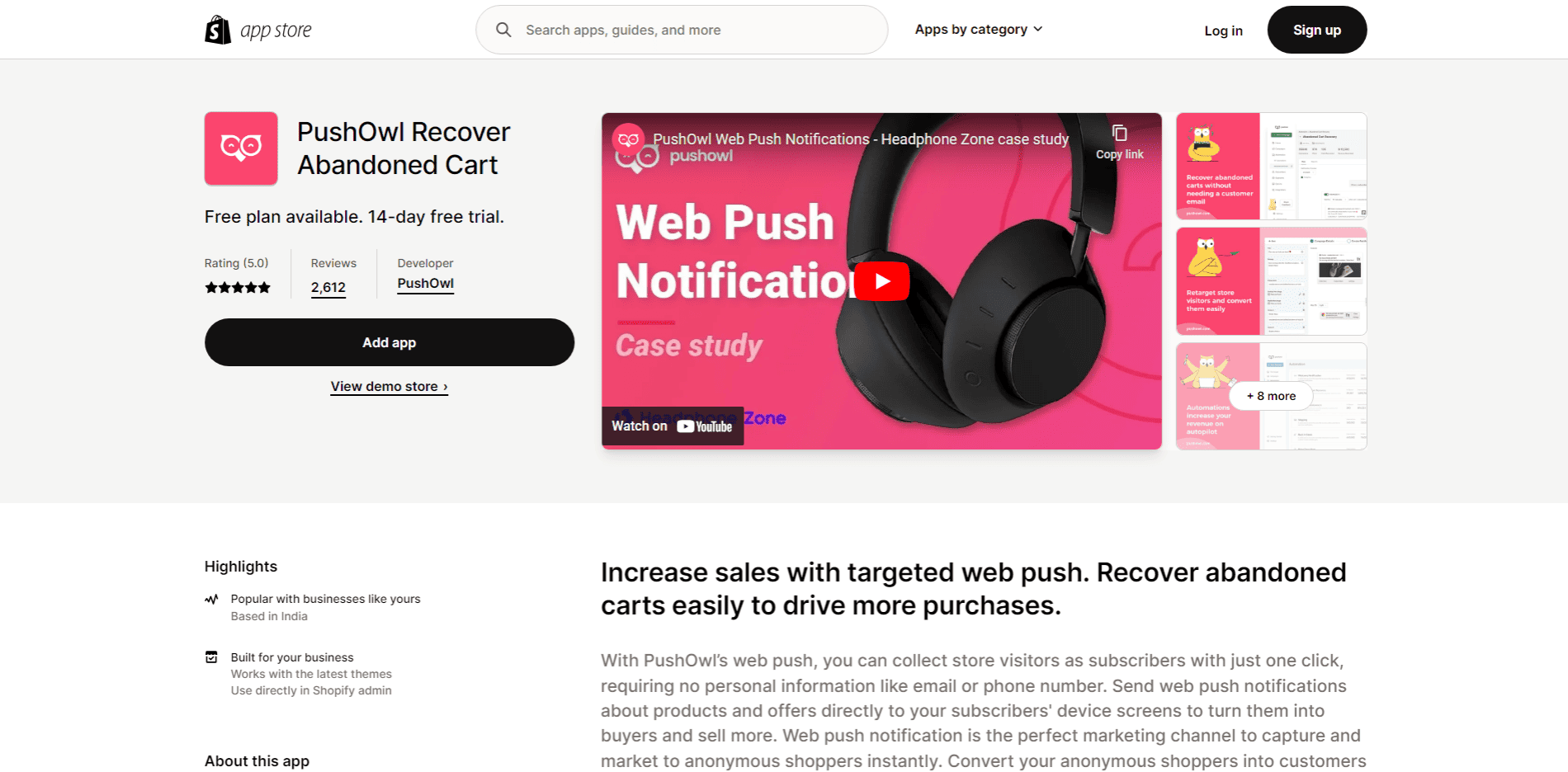 PushOwl recover abandoned cart app