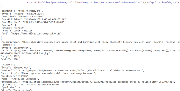 Schema markup code for recipe