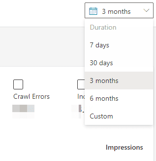 Select time range for search performance report