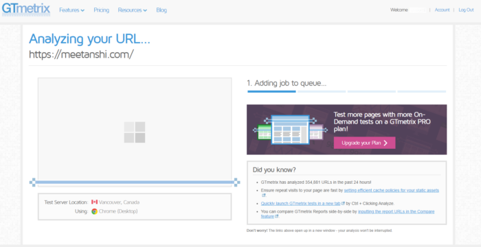 GTMetrics Score - Chrome Bookmarklet