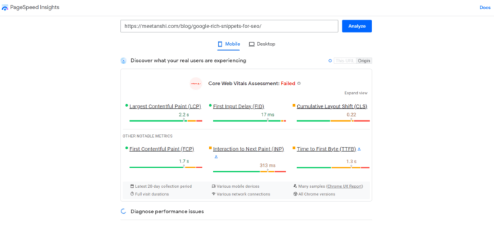 PageSpeed Insights Bookmarklet for Chrome